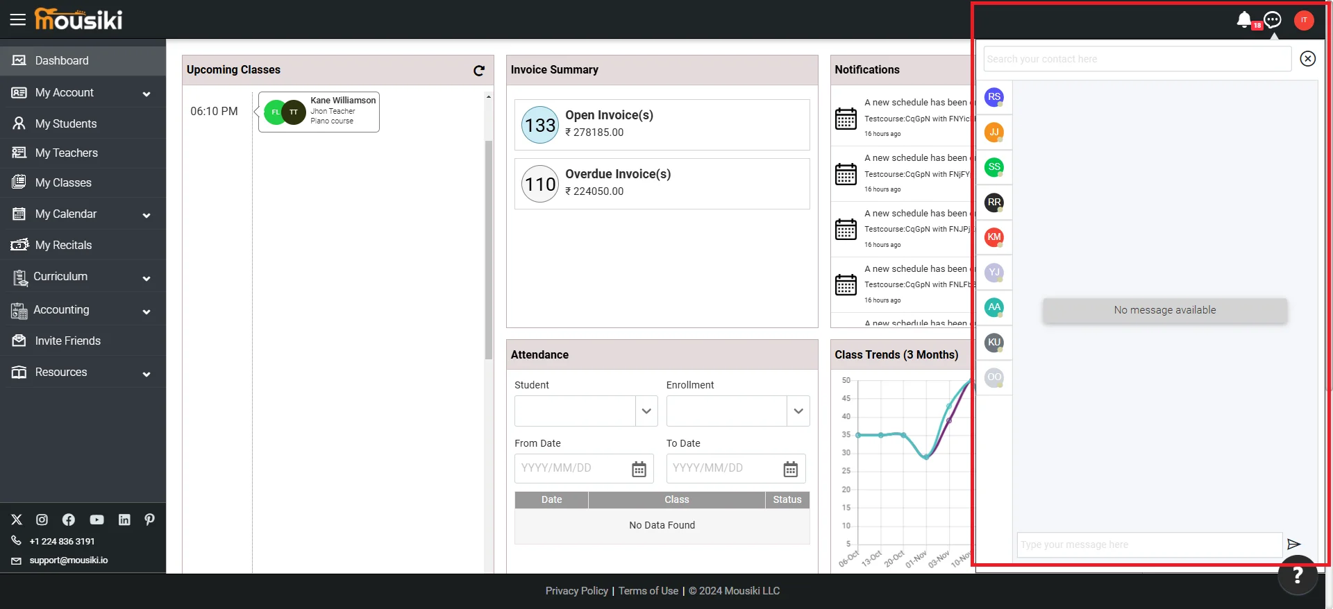 Real-time messaging for music learners