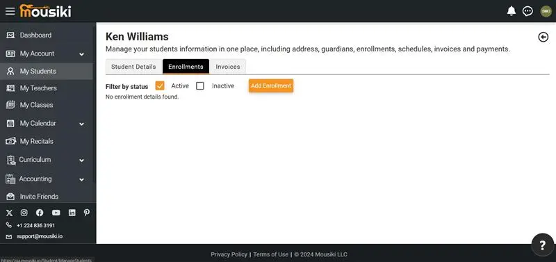 Manage enrollment for music learners