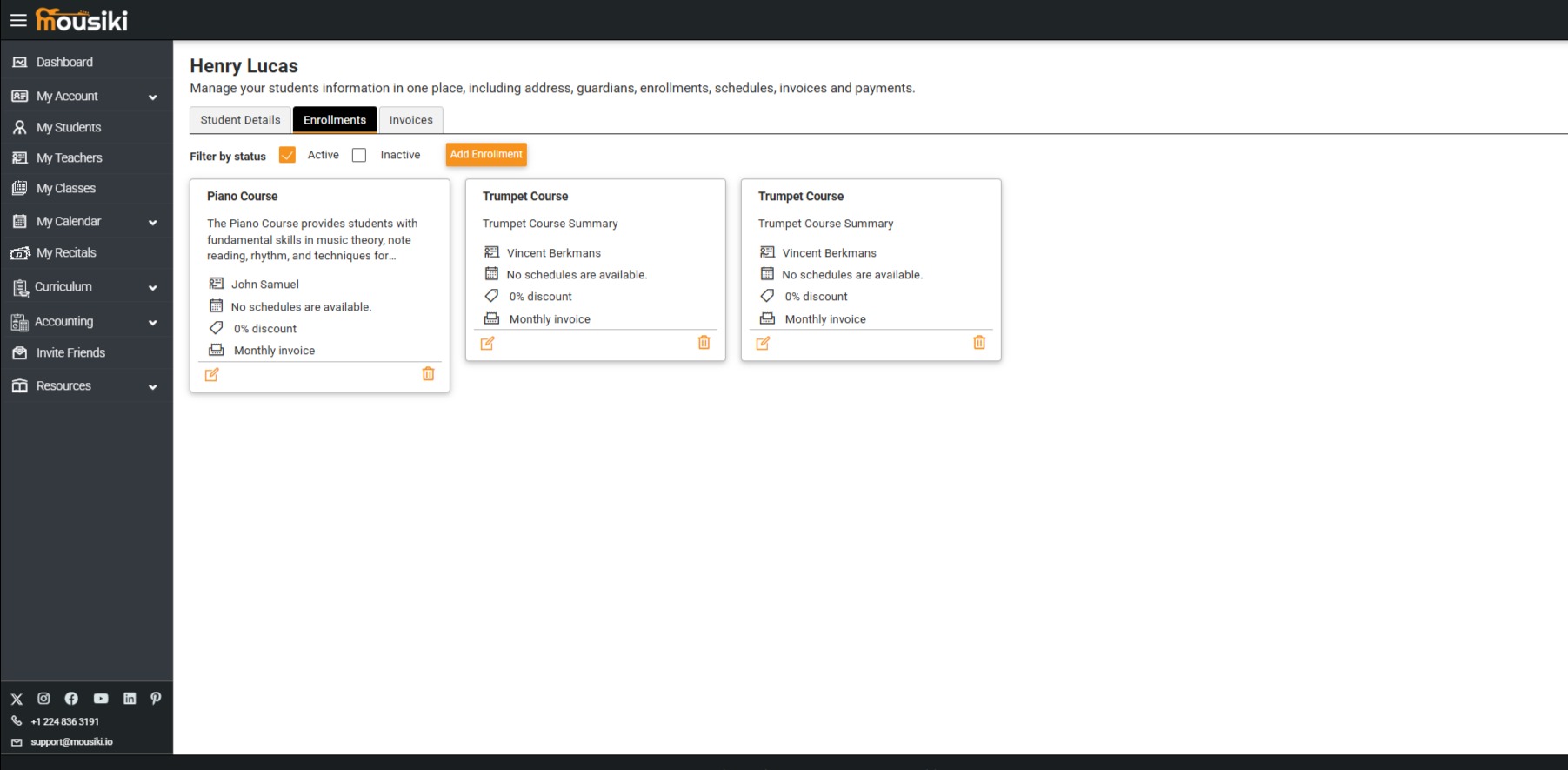 Music class enrollment and scheduling