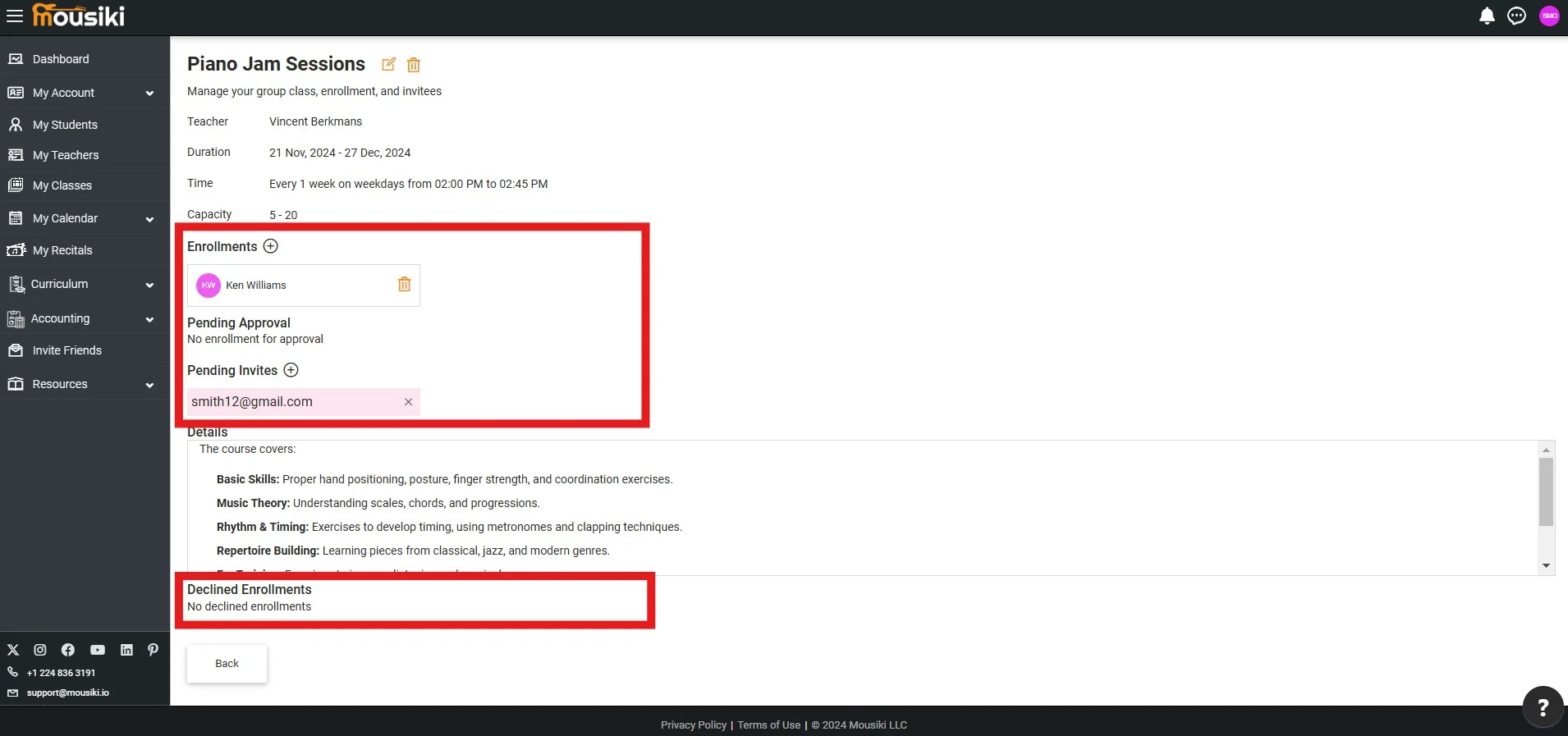 Student invitation and approval workflow