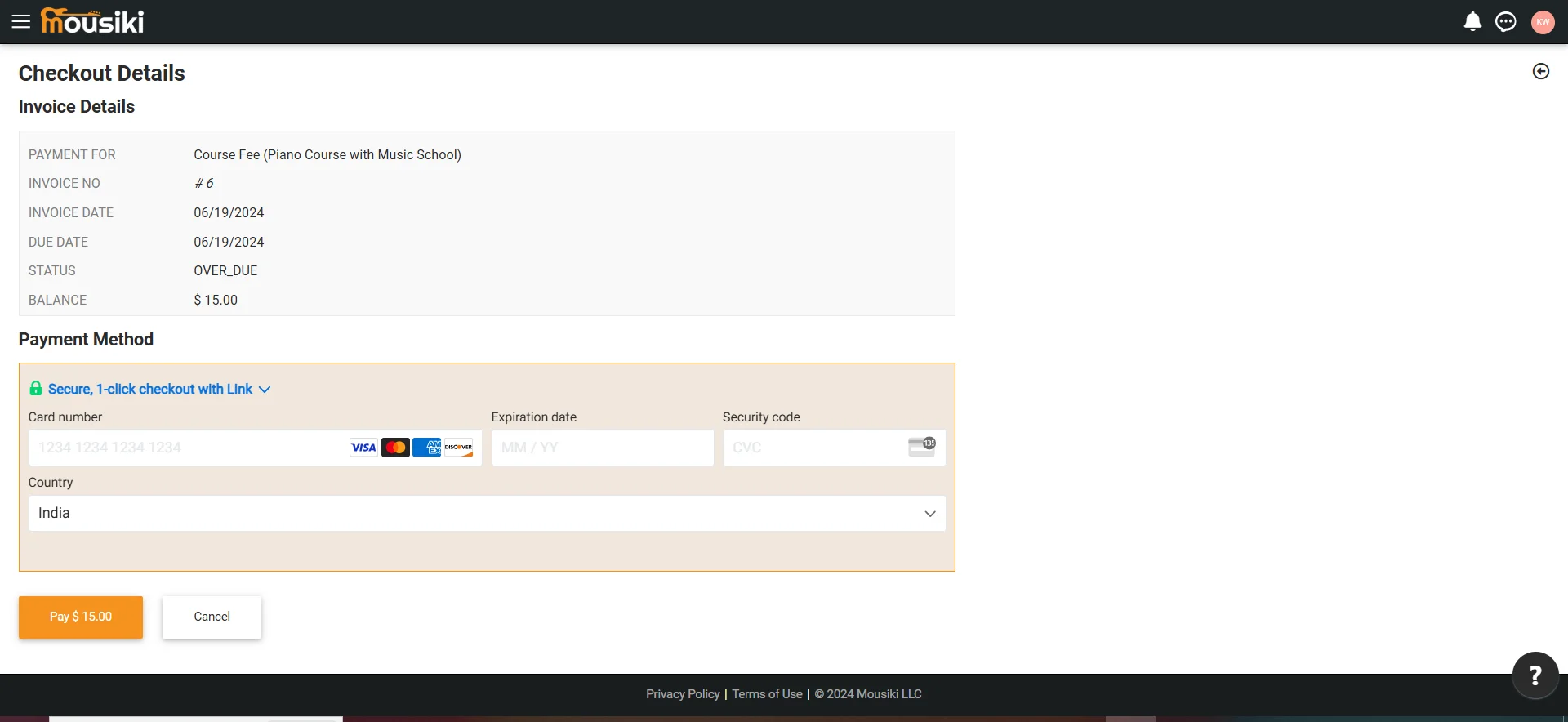 Online payments for music classes
