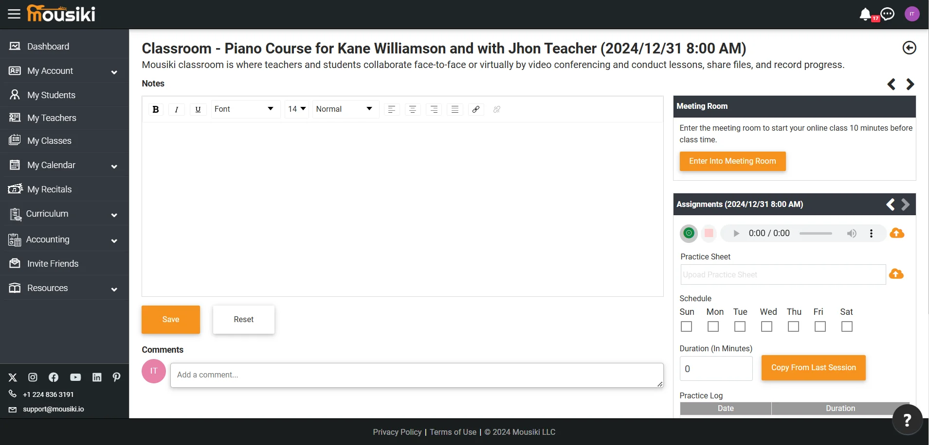 Track music class attendance and feedback